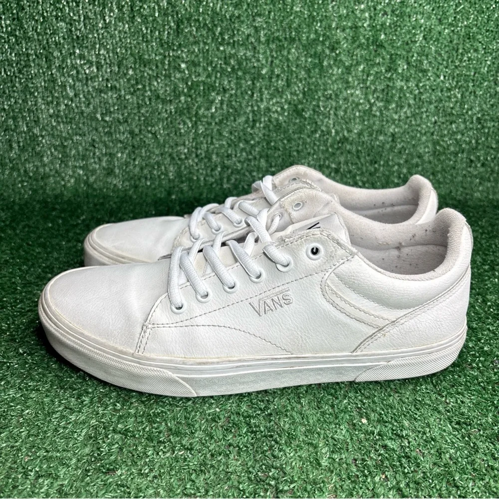 Vans Leather Trainers Triple White Skate Sport Shoes Mens Size‎ 9.5